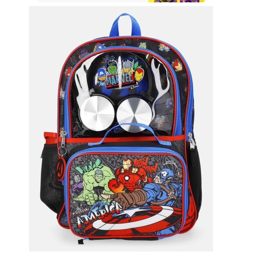 Marvel Avengers 5pc Backpack Set with Headphones Lunch Bag 17in B189V G/MA